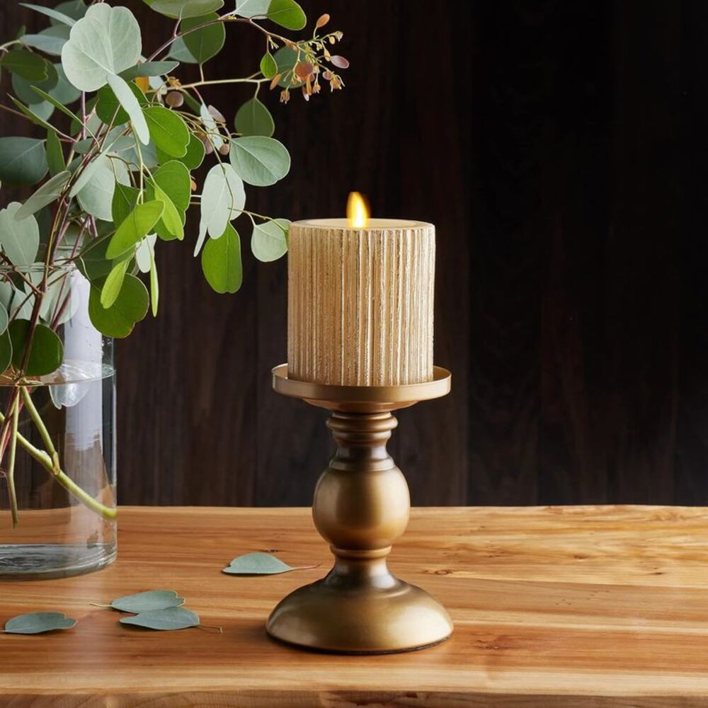 Luminara Metallic Embossed Pillar 4.5" Flameless LED Candle, Champagne - Picture 2 of 4